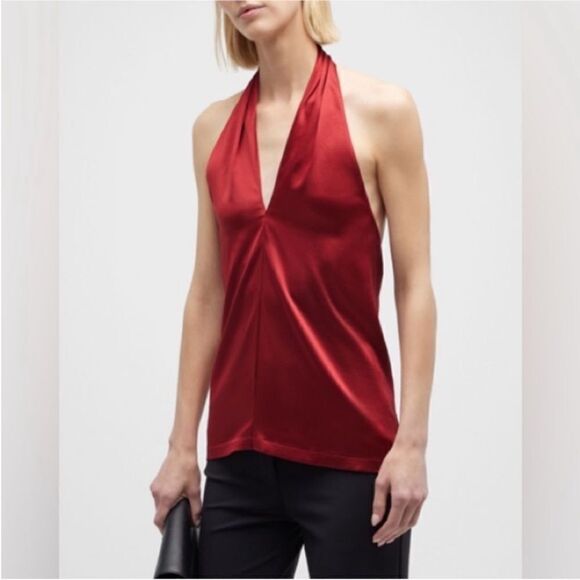 NWT Theory Ertil Convertible Cross Front Plunge Silk
Halter Top Red Dahlia Small - Picture 2 of 12